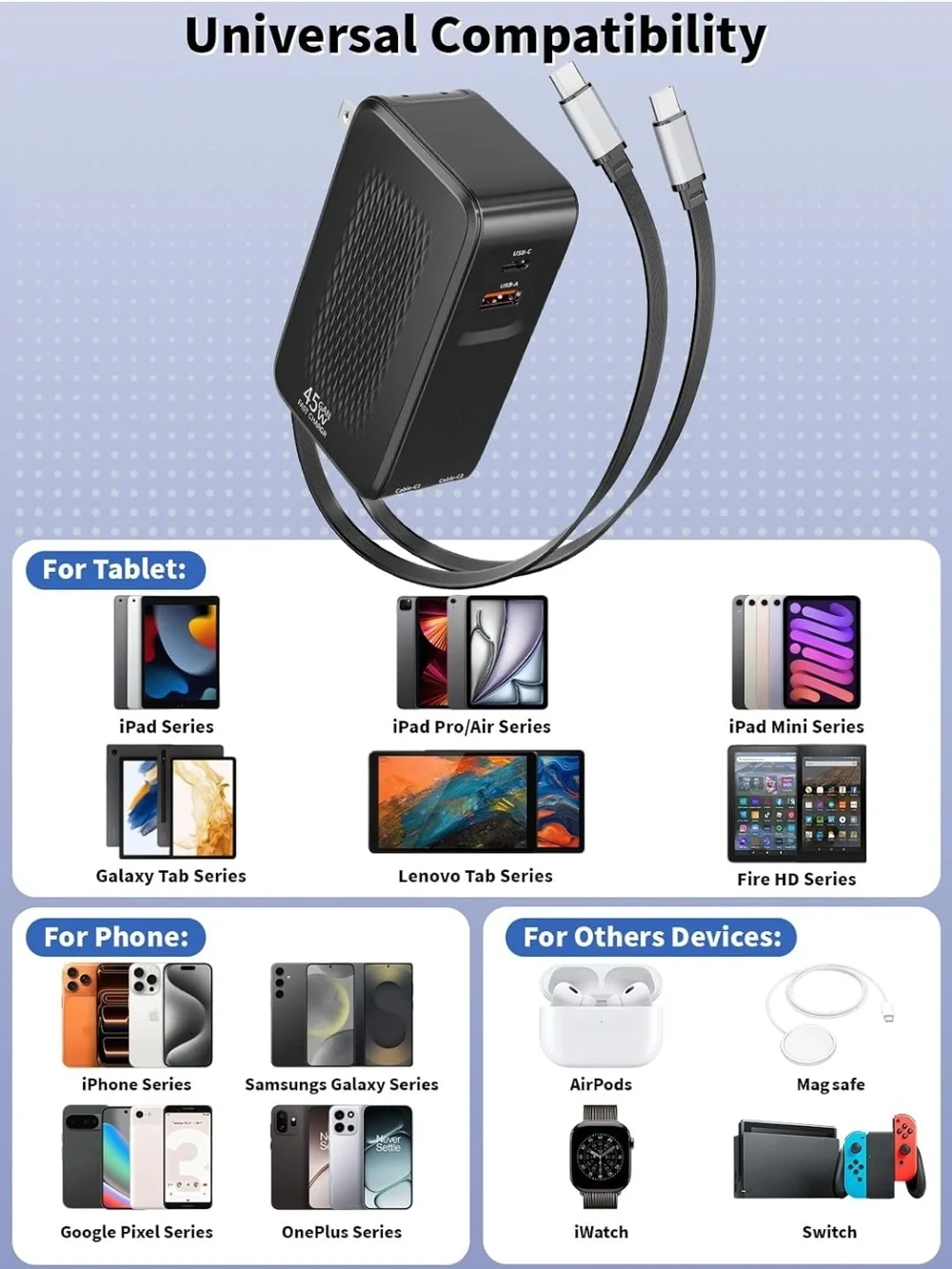 45W Multi-Port Wall Charger - White